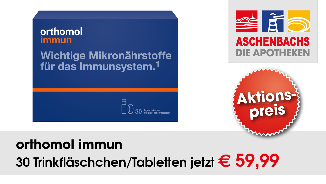 Angebot der Aschenbachs Apotheken für Orthomol immun (36 Stück) zum Aktionspreis von 59,99 €