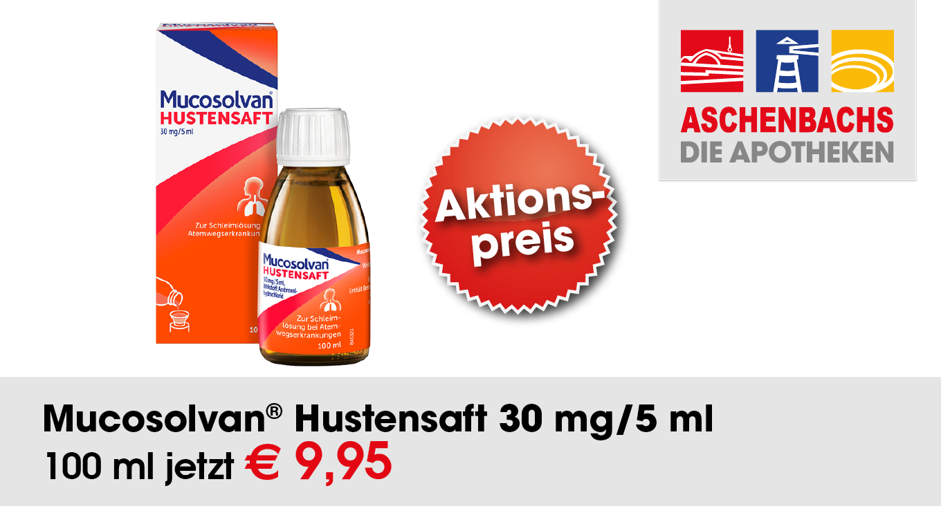 Angebot der Aschenbachs Apotheken für Mucosolvan Hustensaft 30mg/5ml (100 ml) zum Aktionspreis von 9,95 €
