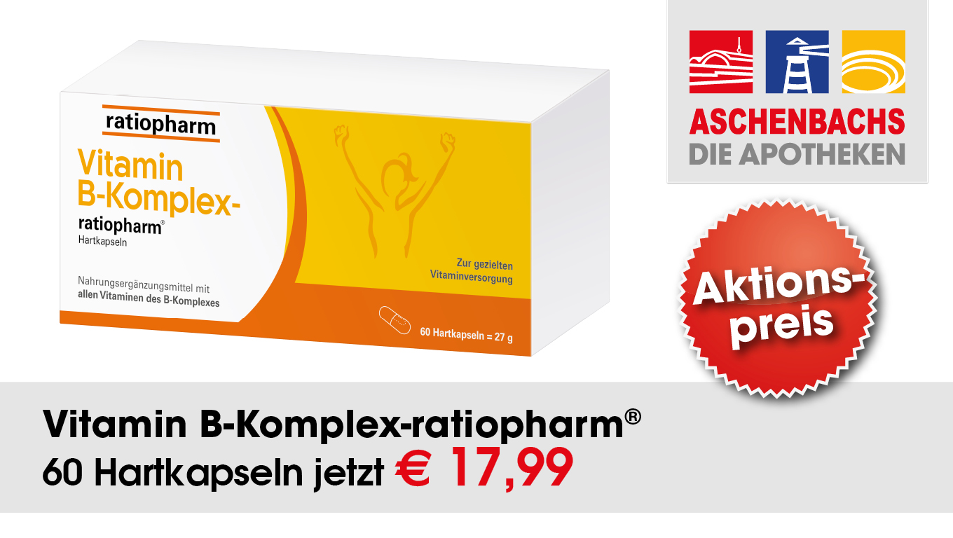 Angebot der Aschenbachs Apotheken für Vitamin B-Komplex-ratiopharm (60 Stück) zum Aktionspreis von 17,99 €