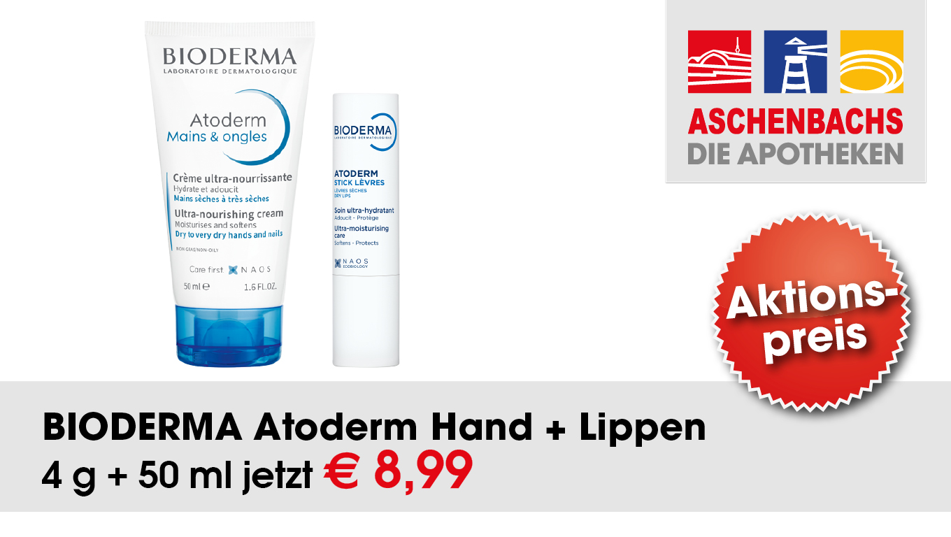 Angebot der Aschenbachs Apotheken für BIODERMA Atoderm Hand + Lippe (4 g + 50 ml) zum Aktionspreis von 8,99 €